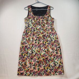 Spense Floral Print Sleeveless Sheath Dress Size 10 Wide Strap Back Zip Pockets